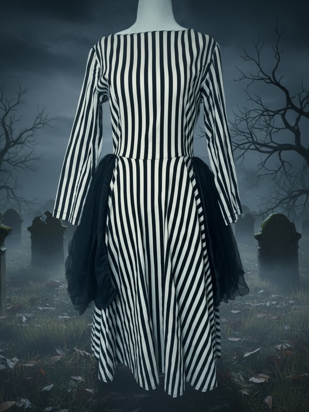 Custom Theater Dress - Heroecol Black & White Striped Costume Midi (Modified)